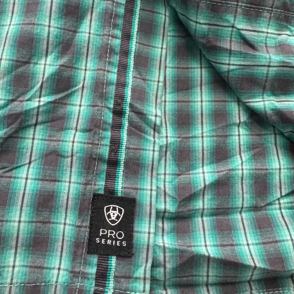 Ariat Shirt Mens Extra Large Green Pro Series Western Button Down Rodeo Workwear - Picture 3 of 8